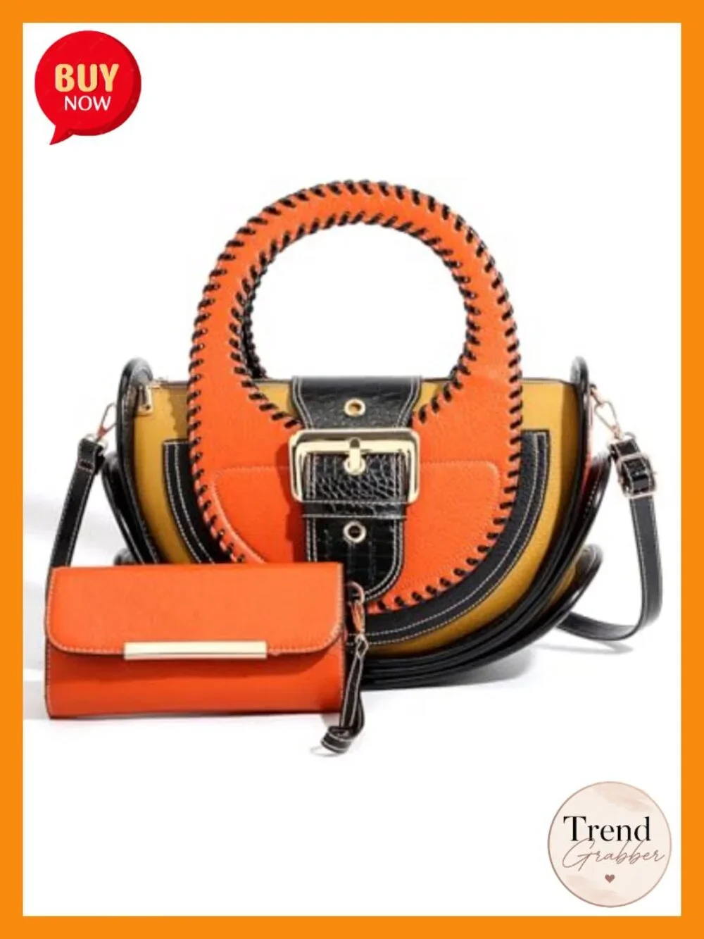 Faux Leather Crossbody Bag with Matching Wallet - Large Capacity